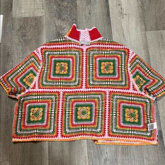 Blue B Collection Multi Color Short sleeve Crochet Granny Square sweater - Picture 7 of 8
